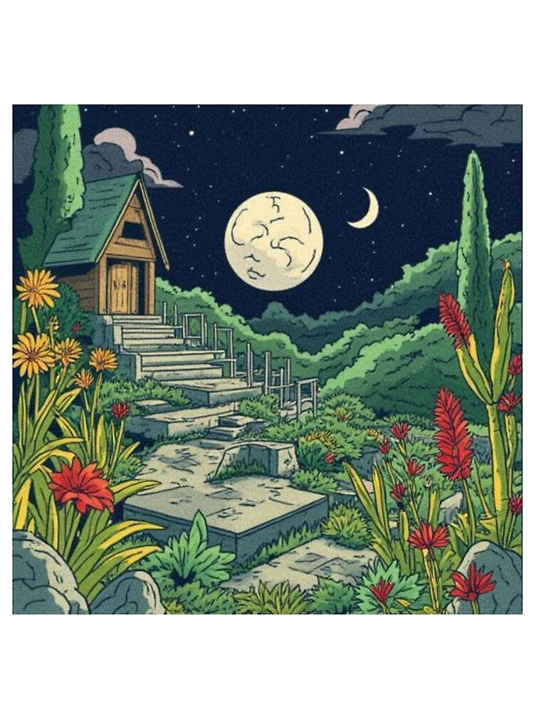 Mystical Moonlight Forest Cabin Cottagecore Art by MoonAndMossStudio