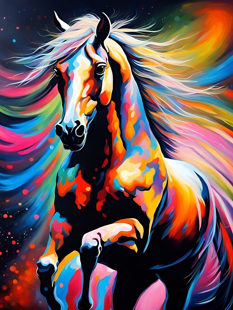 Pop Art Graphic Horse Digital Painting - Rainbow Colours by SirenSeventyOne