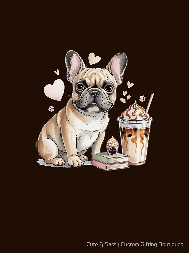 French Bulldog Iced Coffee Lover — Cute Fawn Frenchie Pup Cup Hearts Paw Print Dog Mom Gift by Cute & Sassy Custom Gifting Boutiques