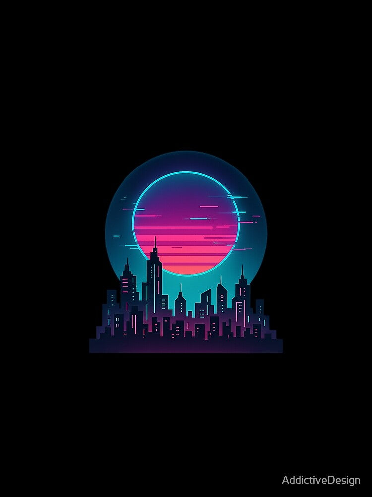 Neon Retro City – Cyberpunk Sunset Skyline by AddictiveDesign