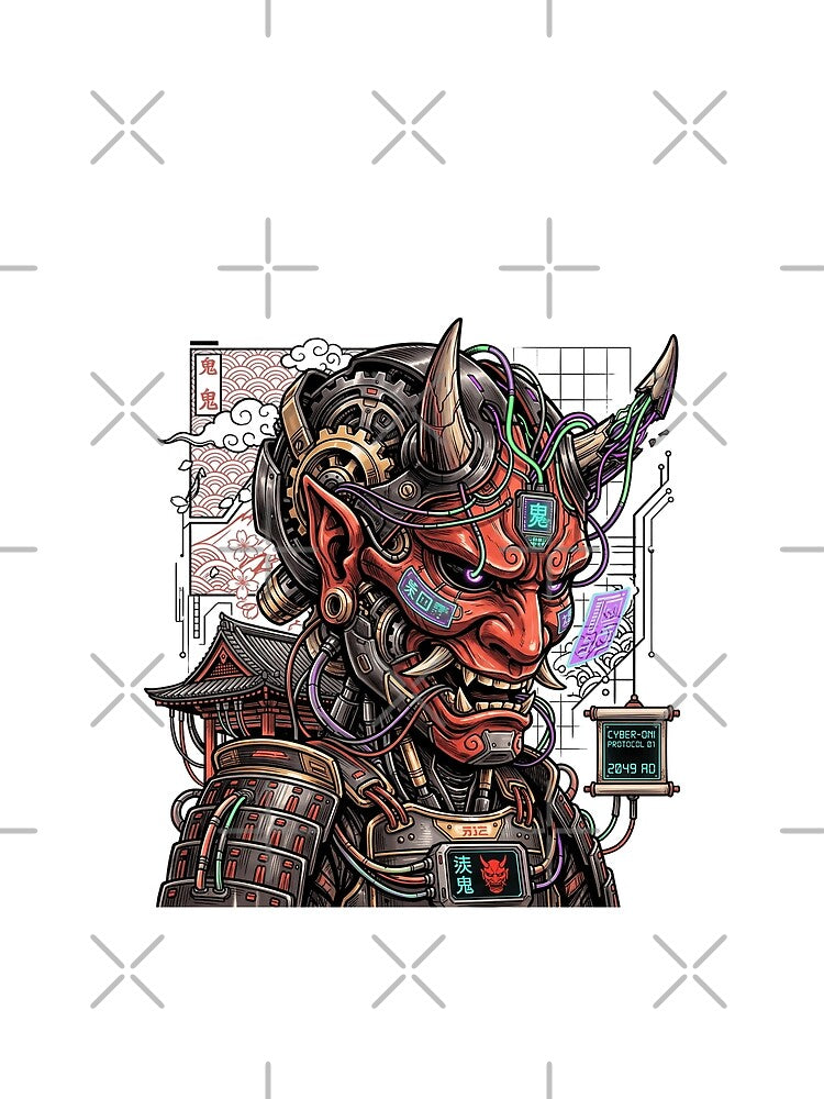 Cyberpunk Oni Samurai Mecha Japanese Demon Cyborg Streetwear by mood-draftsman