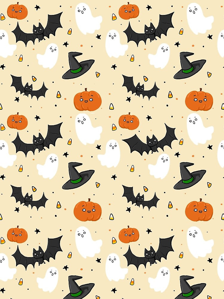 Cozy Halloween Seamless Pattern – Cute Ghosts, Pumpkins & Bats – Hand-Drawn Cozy Doodle by SlowCrowing.co