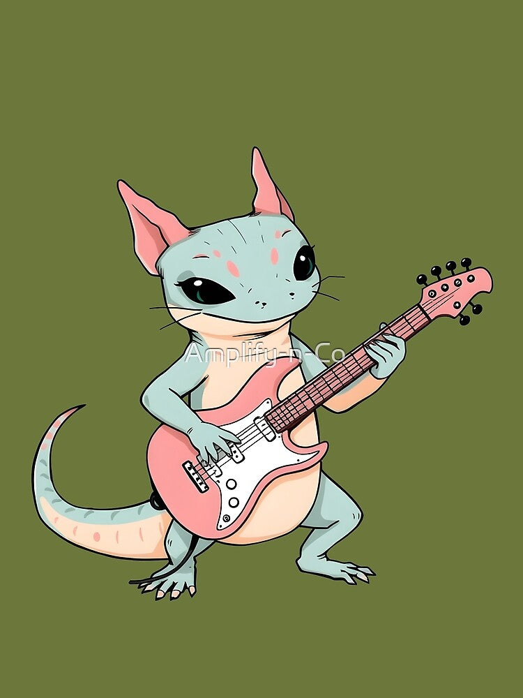 Pastel Punk Rock Axolotl Playing Guitar - Soft Grunge Aesthetic Kids Design by Amplify-n-Co