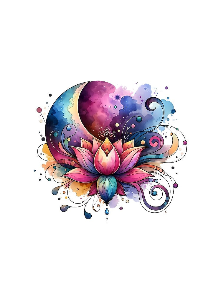 Watercolor Lotus Moon - White by FoxfireStardust