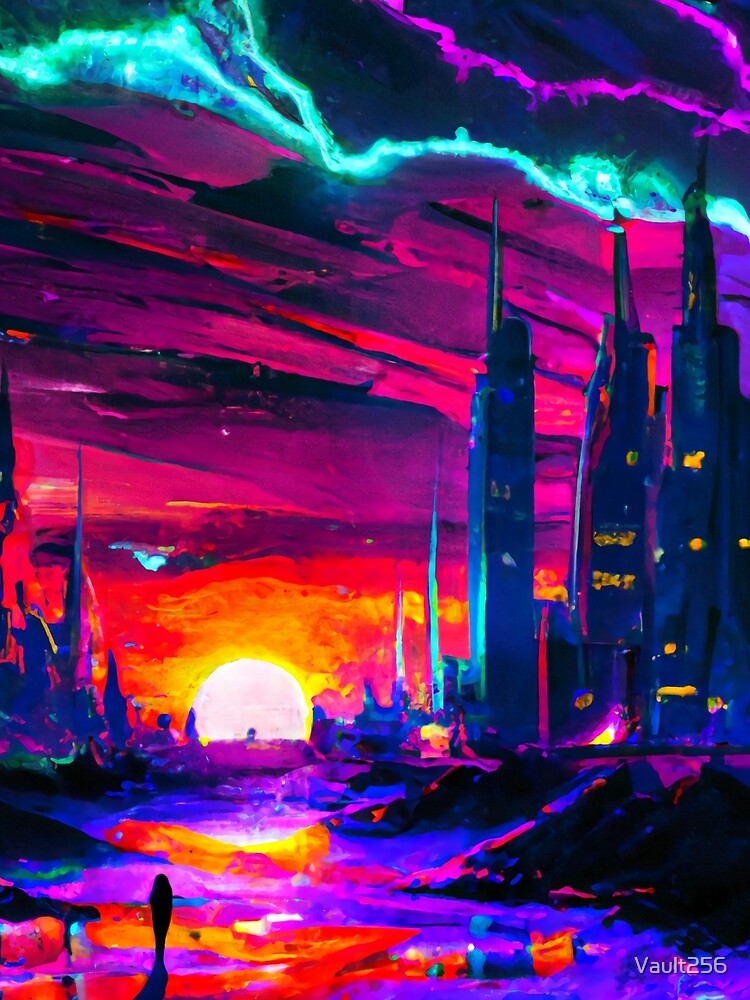 Alien Cyberpunk City Painting - AI Generated Art by Vault256