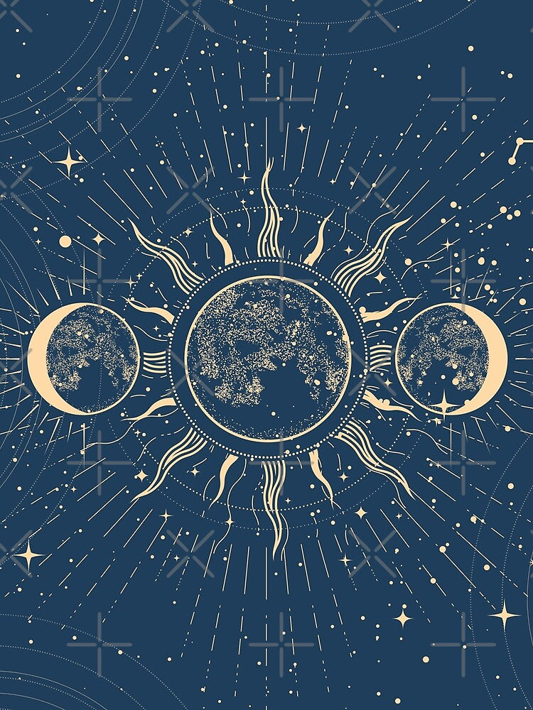 Celestial Sun & Moon Phases | Vintage Cosmic Solar System Design by JayDesignLabs