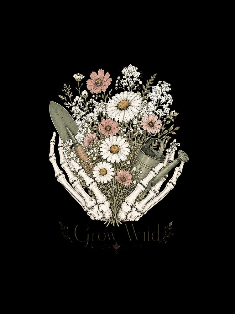 Grow Wild Skeleton Shirt, Comfort Colors® Floral Skeleton Hands Tee, Gothic Gardener Halloween Graphic by TshirtsLabs