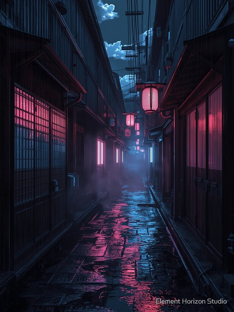 Neon Lantern Alley Neo-Edo Cyberpunk Night by Element Horizon Studio