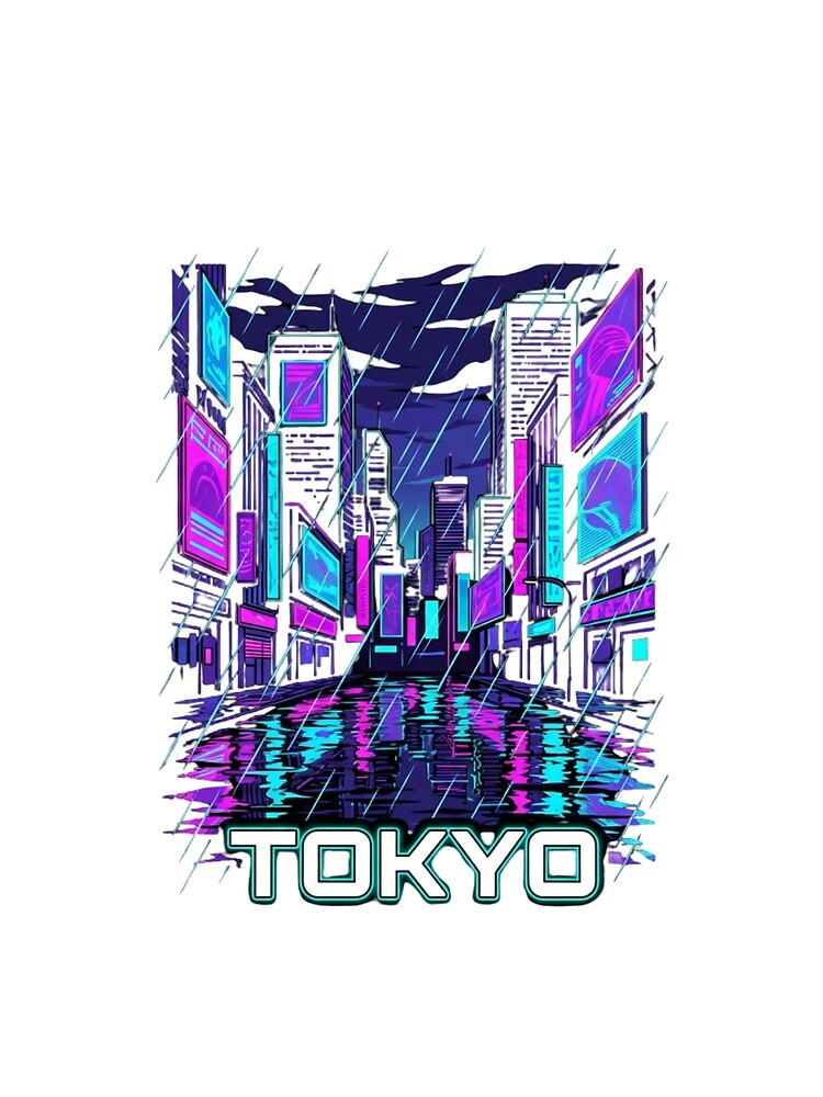 Neon Tokyo City in the Rain – Cyberpunk Japanese Street Art T-Shirt by RetroJapanCo