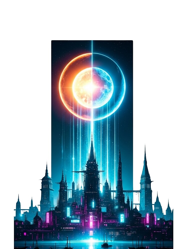 Neon Cyberpunk Future City Under Cosmic Energy Sky by Dzblack
