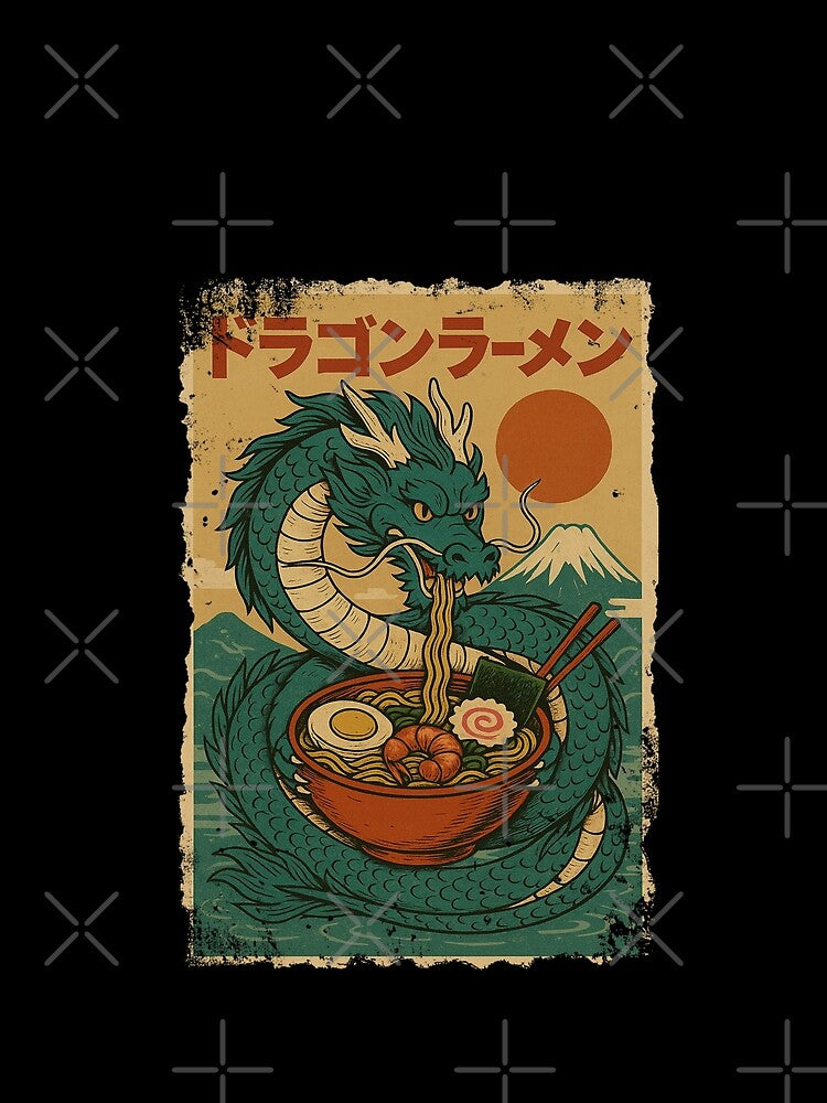 Dragon Ramen with Fuji Sun – Bold Retro Japanese Vintage by Damcoc