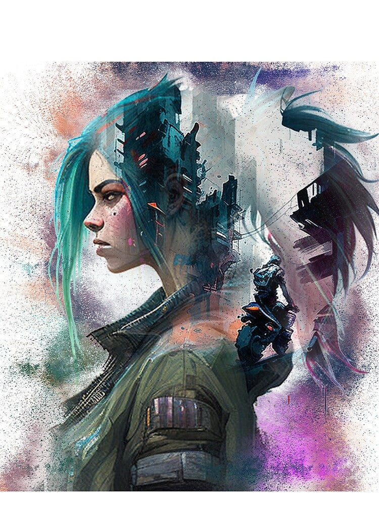 Cyberpunk Double Exposure Ponytail Girl by Joako Zeta