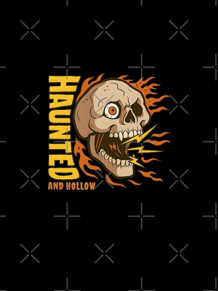 Haunted and Hollow Skull Shirt - Flaming Lightning Gothic Horror Skull Design for Halloween and Punk Rock Fans by DrawHandArt