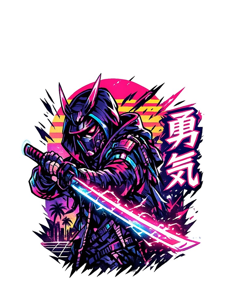 Cyberpunk Samurai Neon Courage Anime Streetwear T-Shirt Design by stickyverselab