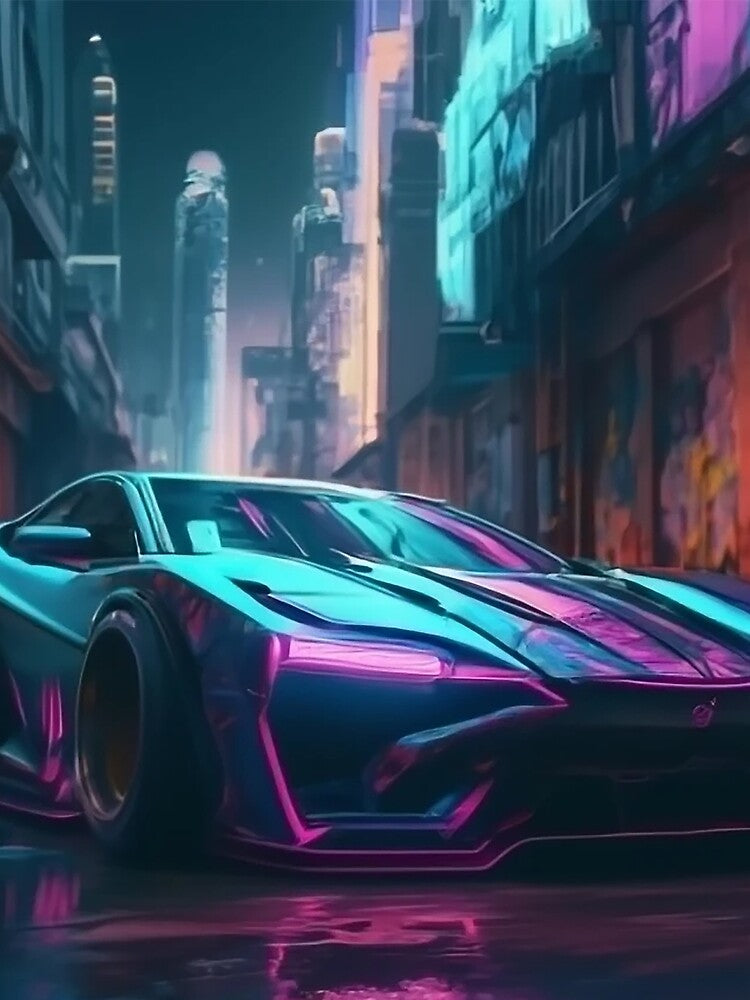 Cyberpunk Neon Supercar at Night by Articooler