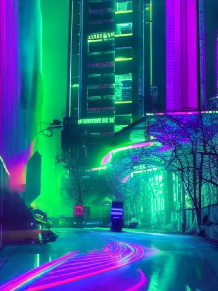 a neon retro cyberpunk city by mikaws