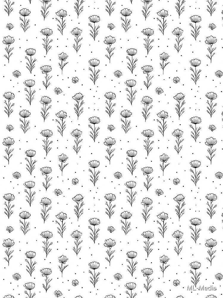 Black and White Hand Drawn Flower Seamless Pattern. by ML-Media