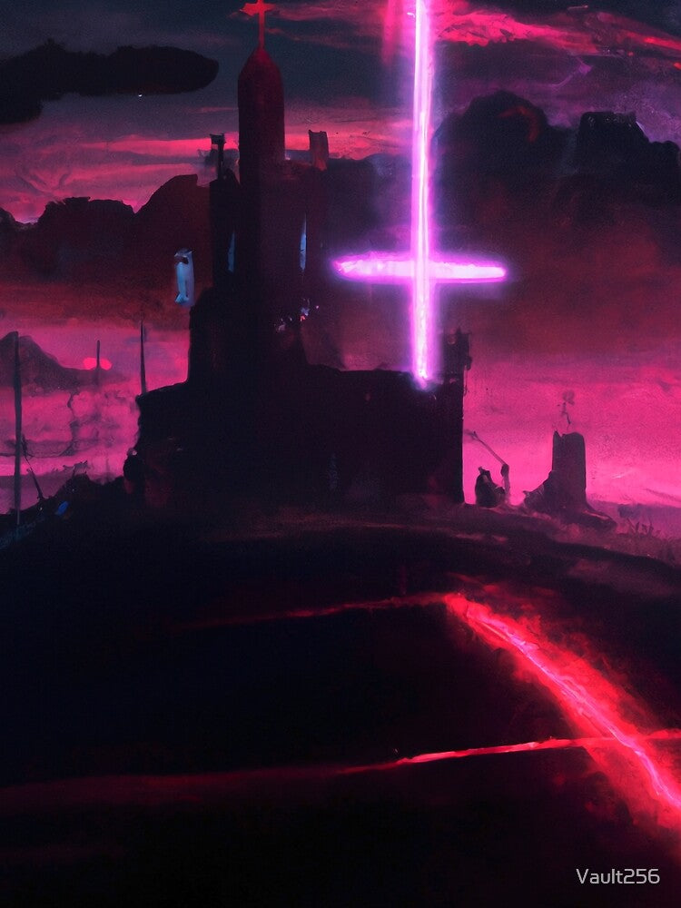 Cyberpunk Neon Church -  AI Generated Art by Vault256
