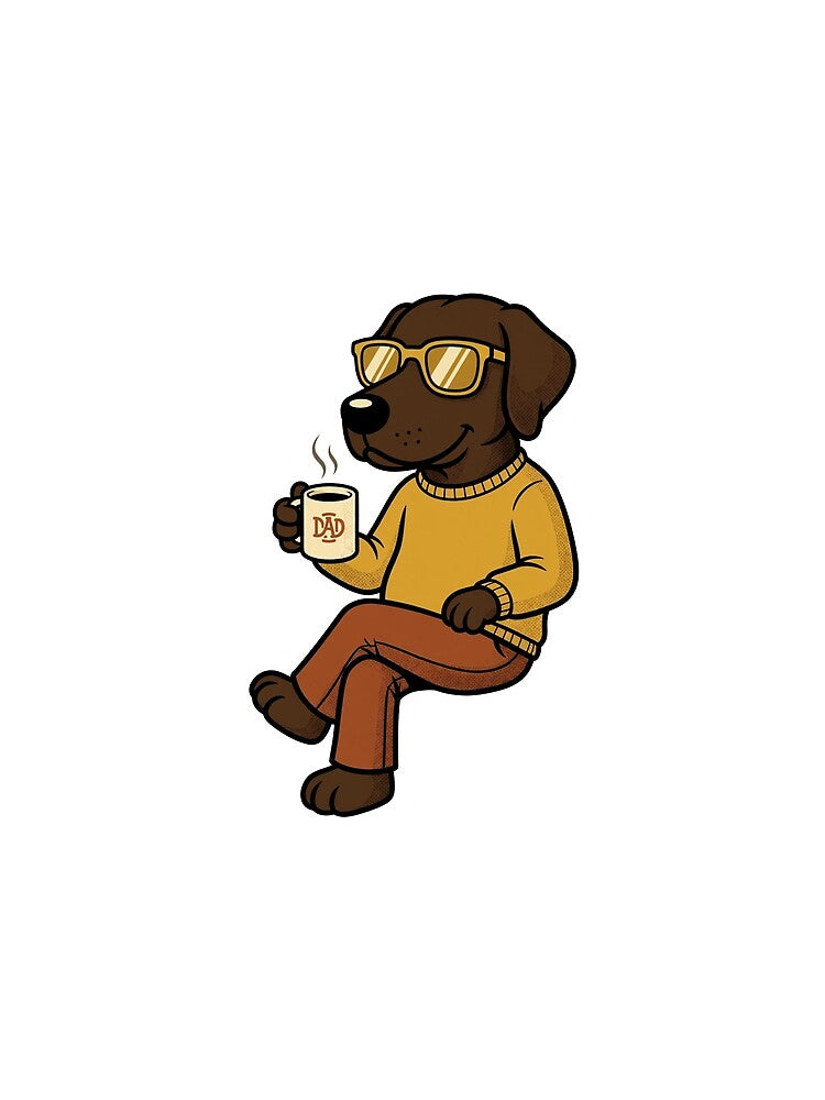 Chocolate Lab Dog Dad Drinking Coffee by GiaoCalonas