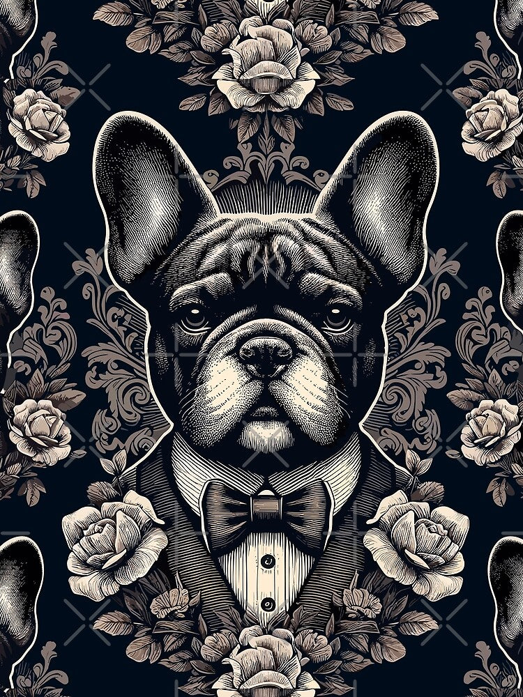 Copy of French Bulldog Retro Vintage Aesthetic Floral Dog Art by ElegantCat