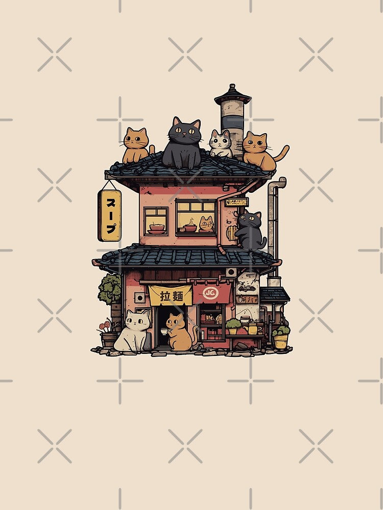 Vintage Kitten-Filled Ramen Soup Restaurant by OrenjiArtShop