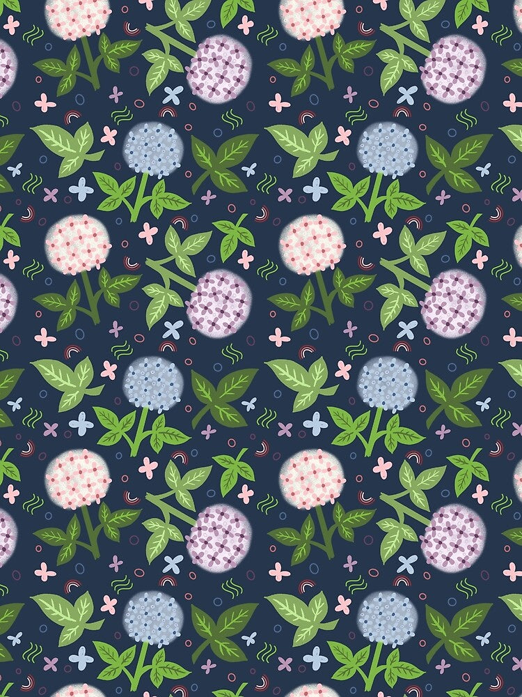 Playful Hydranges on Navy Blue by Jaima-OLoughlin