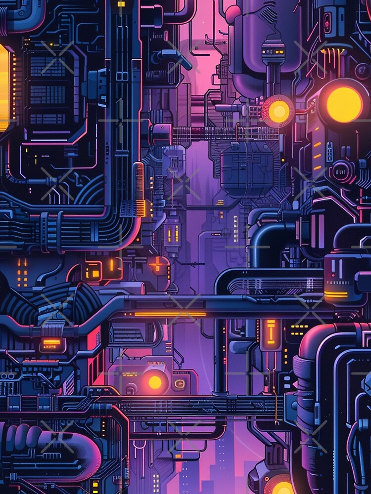 Cyberpunk Future Techno Neon Lights Pattern by GrinGalore