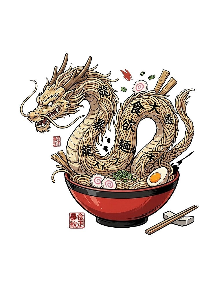 Ryu Men Kon - Dragon Noodle Kanji Backprint by digrafik