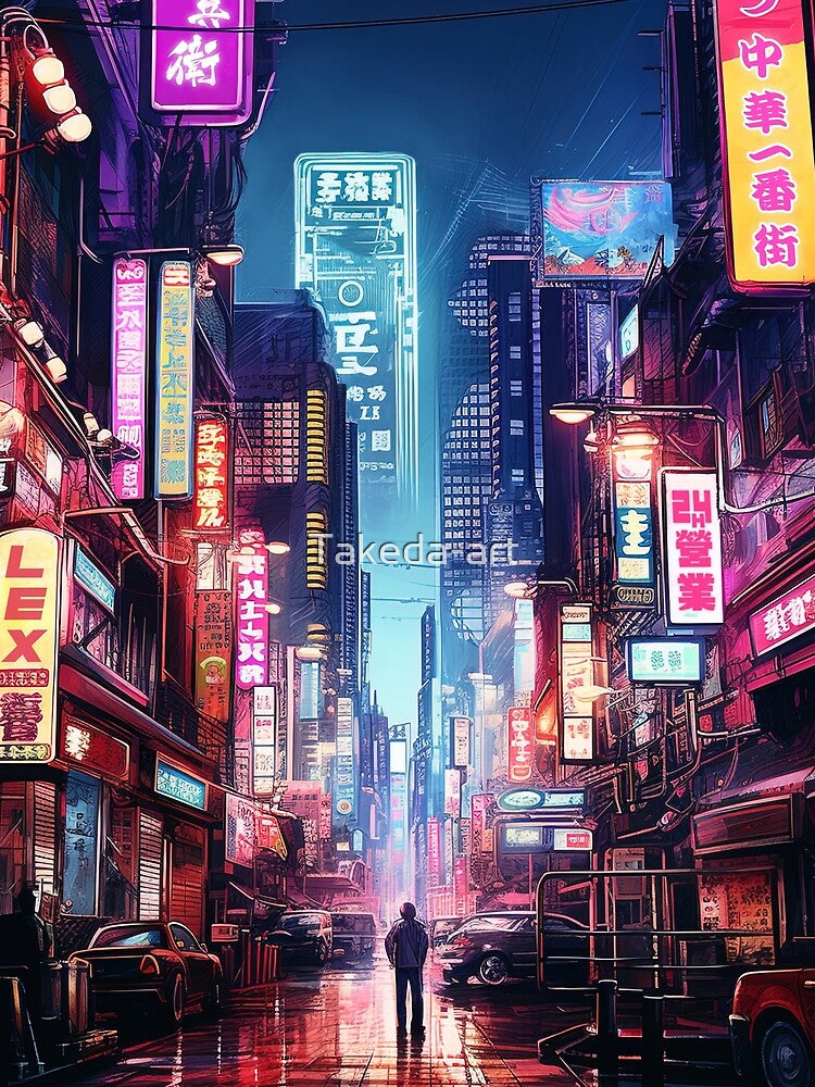 Cyberpunk Tokyo Street Neon Light by Takeda-art