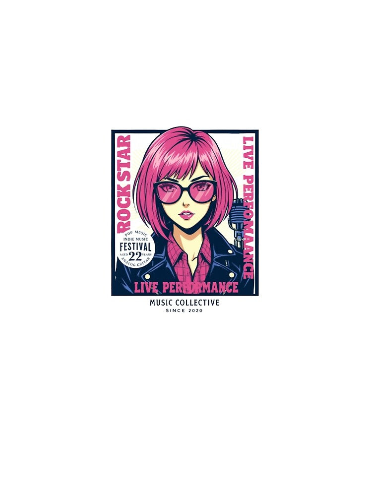 Rock Star Live Performance — Retro Anime Girl Indie Music Festival Poster by Colorful-Garden