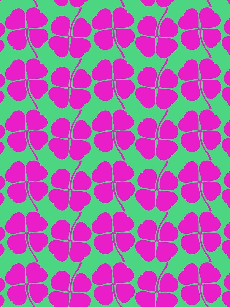 Neon Lucky Charms – Pink Four-Leaf Clover Pattern by EverFramed