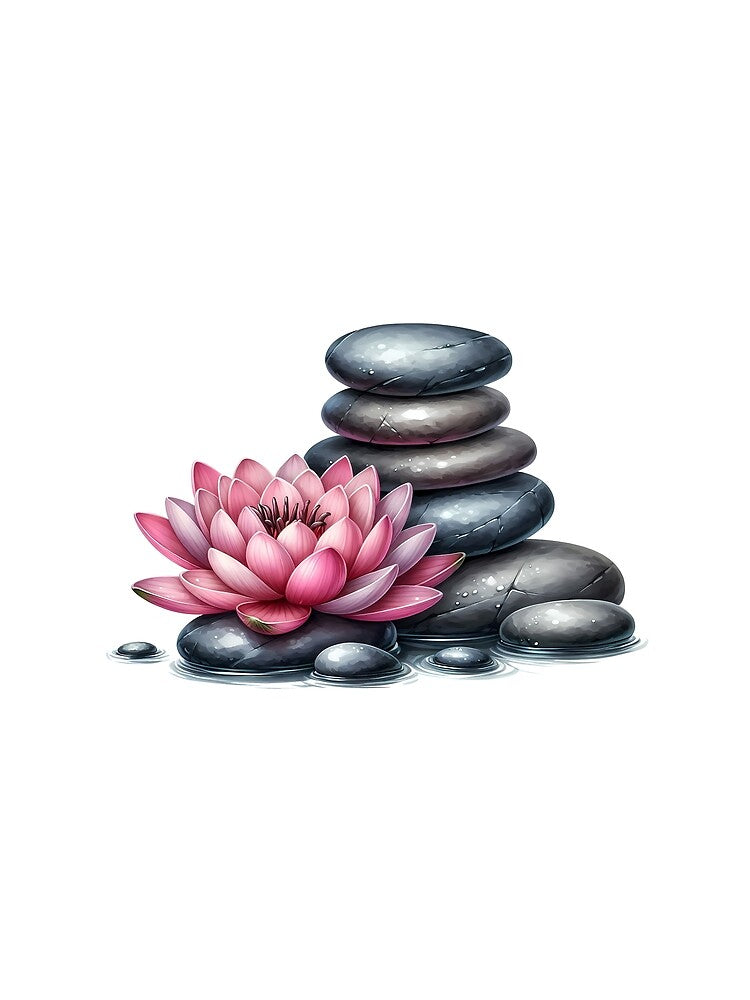 Pink Lotus on Zen Rocks - White by FoxfireStardust
