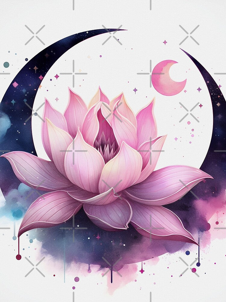 Celestial Lotus Moonrise Illustration by inkArtistryfine