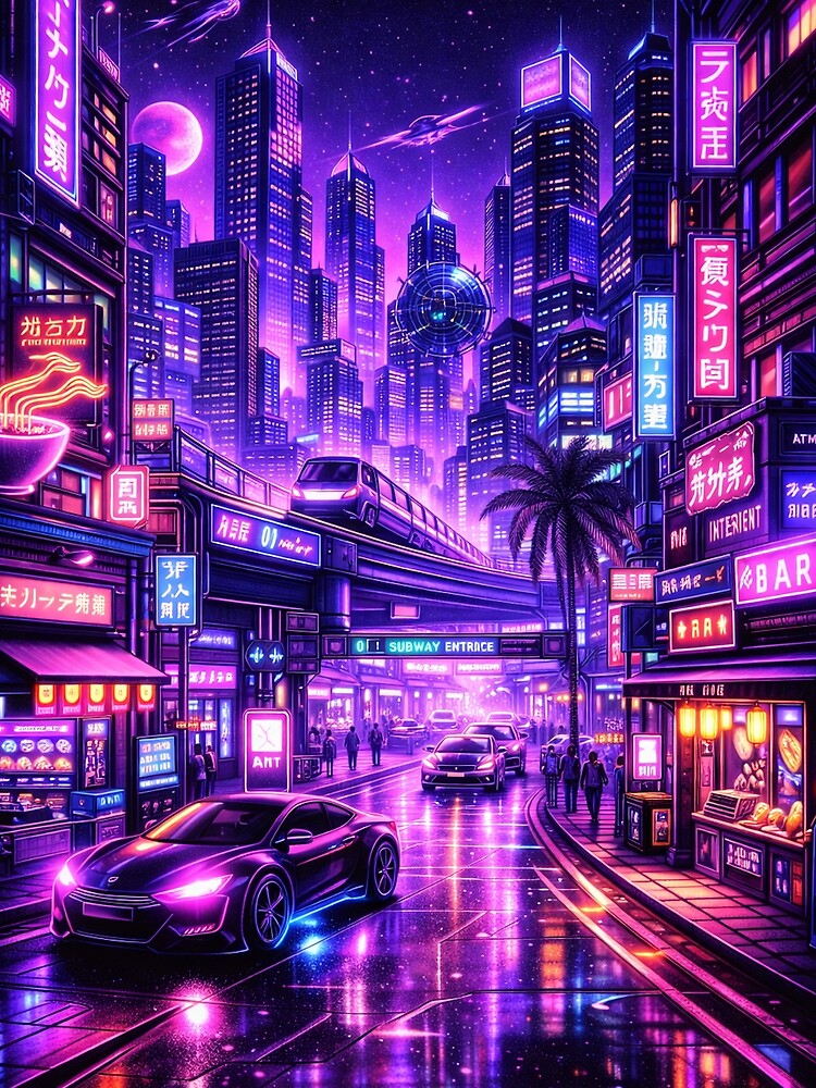 Neon Cyberpunk City Night by hiperdinotees