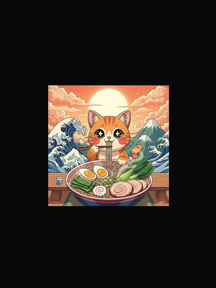 Cat Ramen Japanese Funny Graphic Kawaii Cat Anime Ukiyo-e by cawtoon