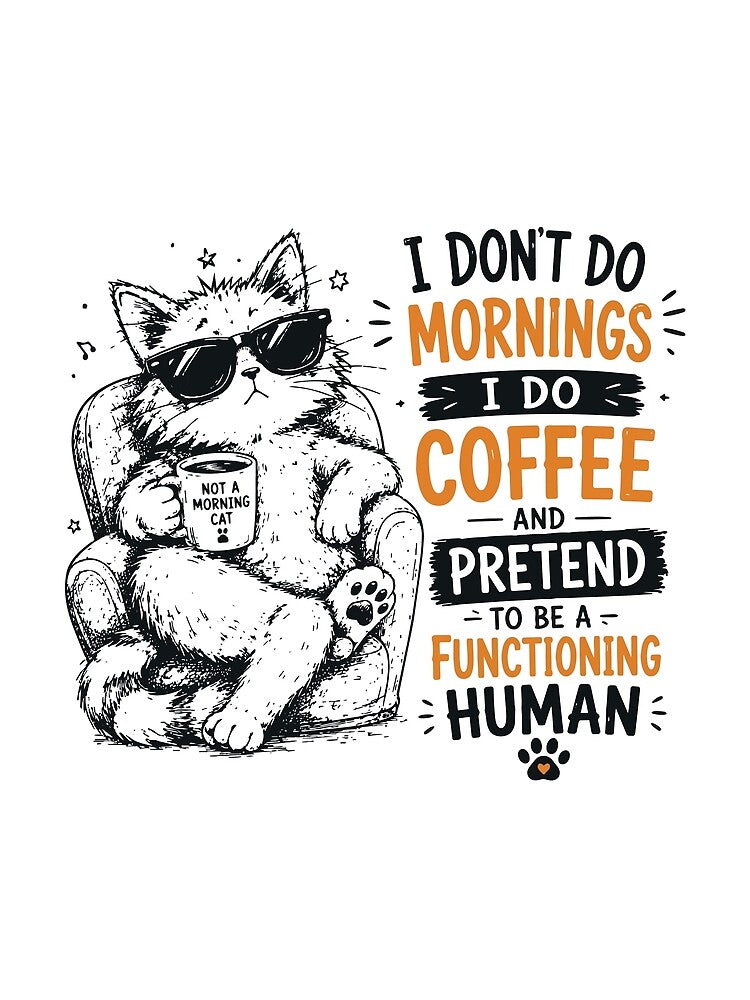 Not A Morning Cat Funny Coffee Cat Sunglasses Quote by JIMBOEE