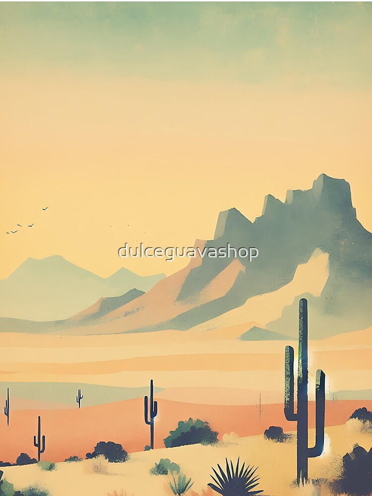 retro watercolor desert lanscape by dulceguavashop