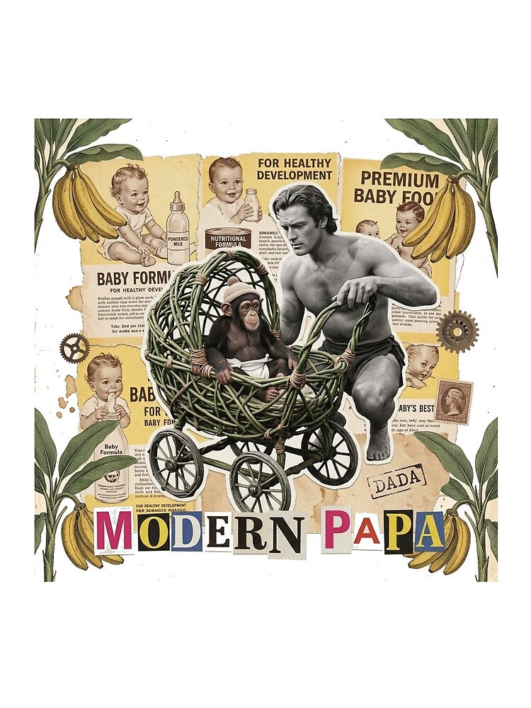 Modern Masculine Man & Fatherhood Dadaist Collage - Funny Gym, Coffee & Grooming Art (T-Shirt, Poster & Sticker) by OzzFrequency