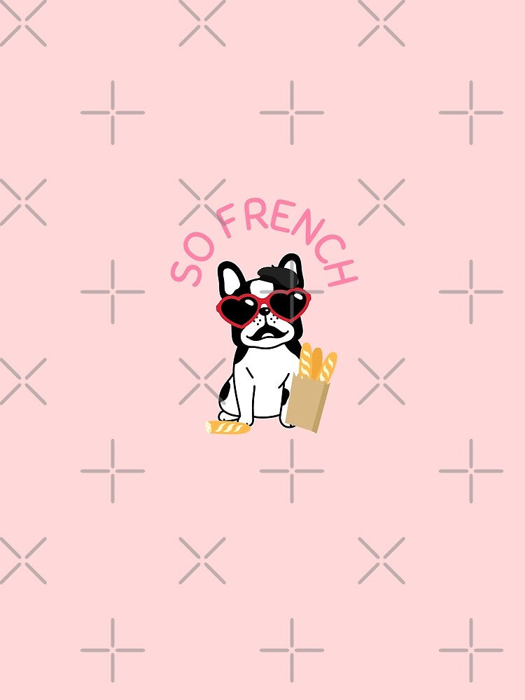 French Bulldog with Baguette and a Beret, Pink by JileeArt