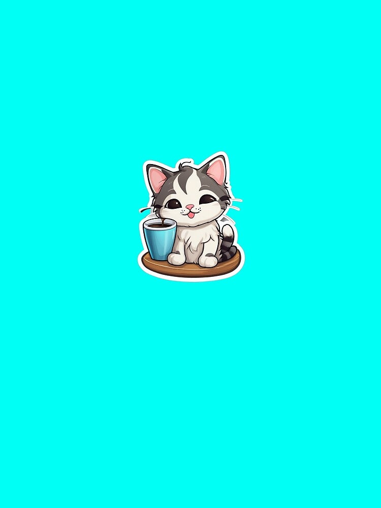 Kawaii Coffee Cat Sticker | Cute Tabby Kitten with Espresso Cup Illustration by Akbar004