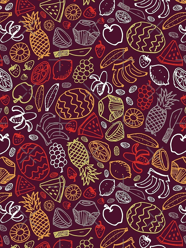 Vector dark purple fruits hand drawn doodle repeat pattern by jamiesoondesign