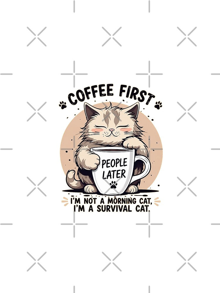 Coffee First Funny Cat - People Later Cute Coffee Lover Cat T-Shirt by LONE SPIRIT CO.