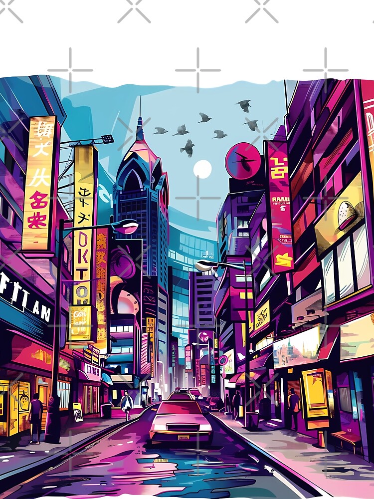Neon Cyberpunk City Street – Futuristic Urban Night Illustration by DesignArtist.ia