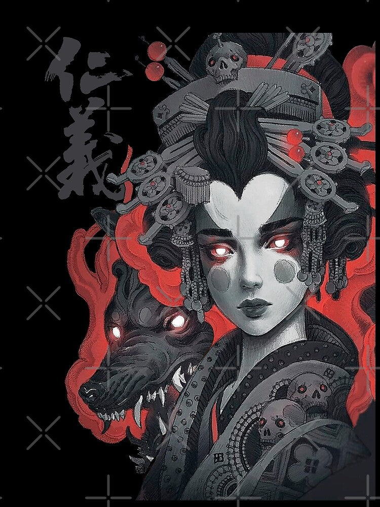 Darkside Japanese Geisha And Wolf by OWLvision33