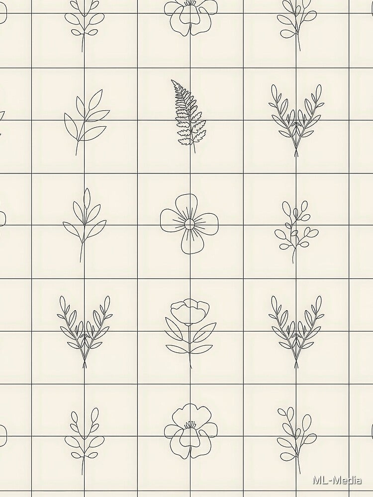 Minimalist Botanical Line Art Grid Pattern by ML-Media