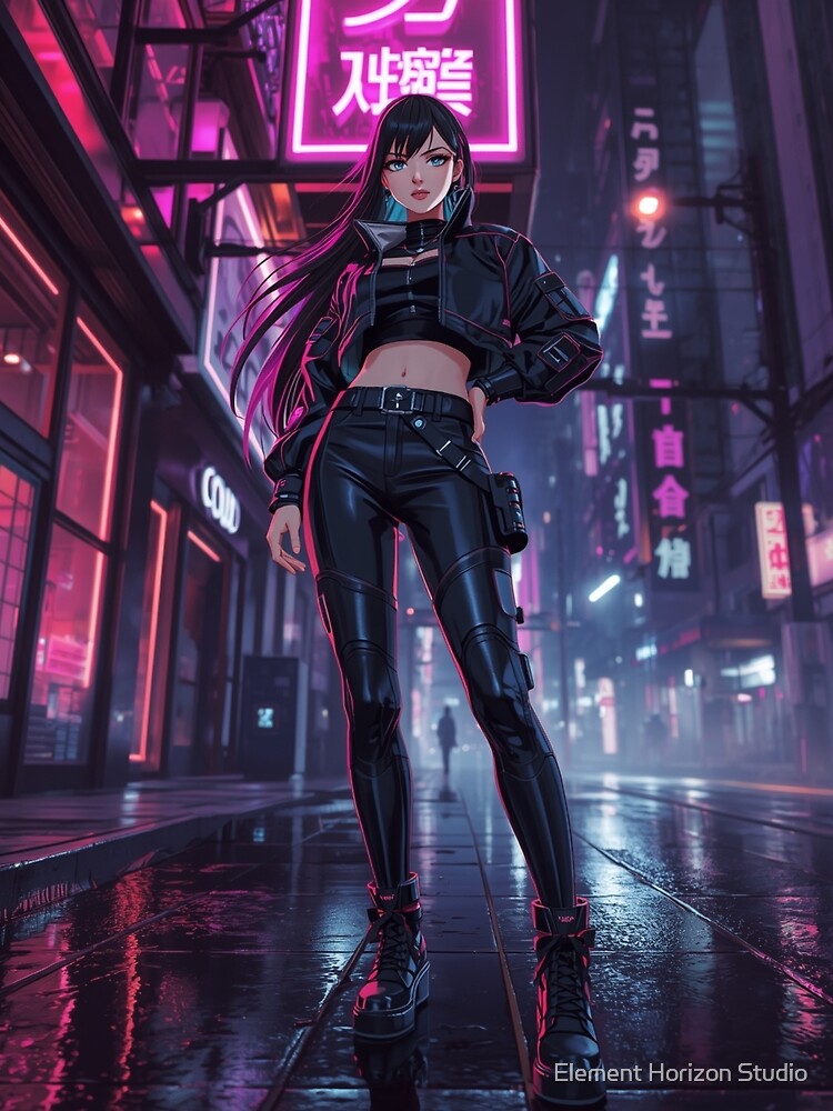 Neon Alley Runner Cyberpunk Anime Girl in Futuristic City by Element Horizon Studio