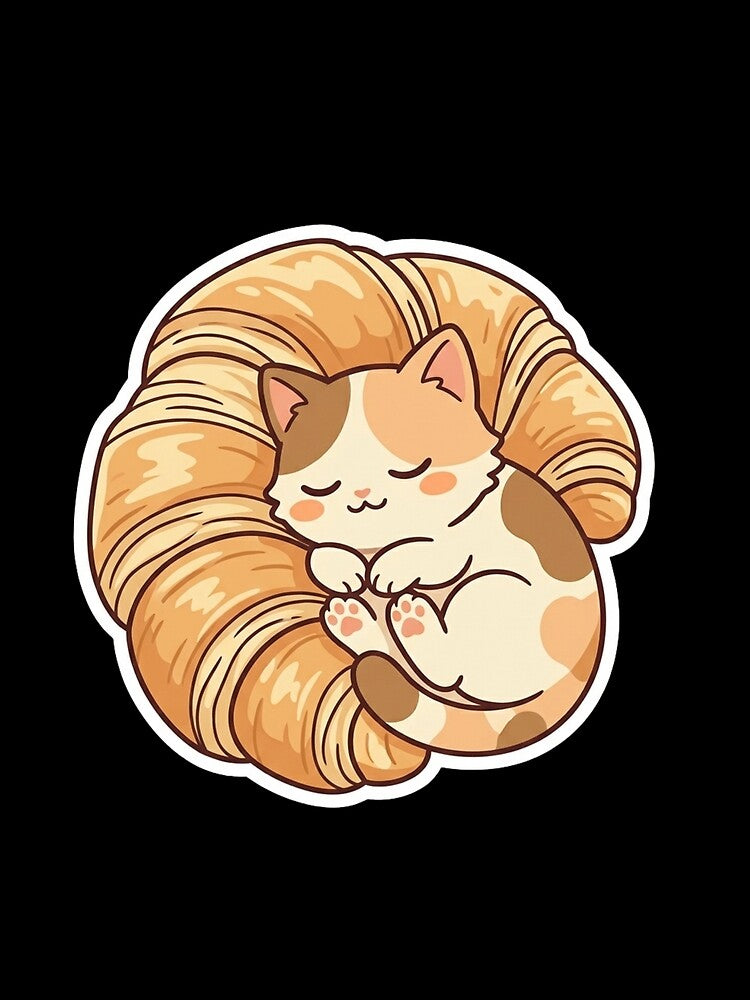 Cute Kawaii Croissant Cat Sleepy Calico Pastry by MagsMarC