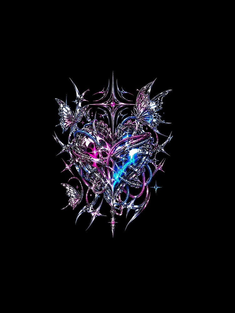 Cyber Heart - Edgy Y2K Liquid Chrome Tribal Graphic by liamquynh34