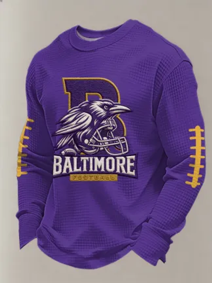 Men's Waffle Long Sleeve Sweatshirt, Casual Gameday Football Fan Top