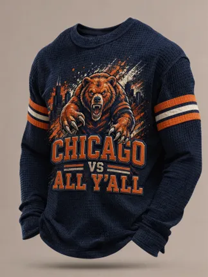 Men's Chicago Football Gameday Waffle Long Sleeve Sweatshirt, Gift for Football Fans